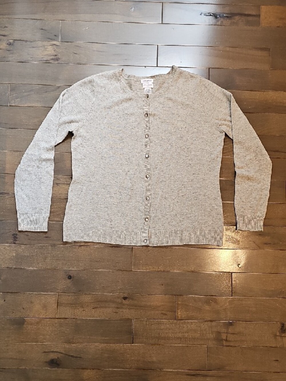 Vintage Jaclyn Smith Cashmere Crewneck Button-Front Cardigan, Light Gray, XL